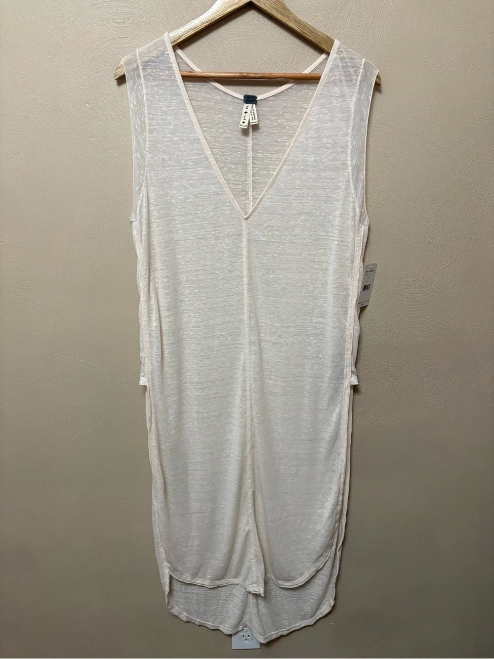 Free People We the Free Daydreamer Side Slit Tunic Nude Size Large NWT New